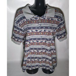 Vintage Woolrich Outdoor Polo Shirt Mens Large Fish Fishing Lure Rod 100% Cotton